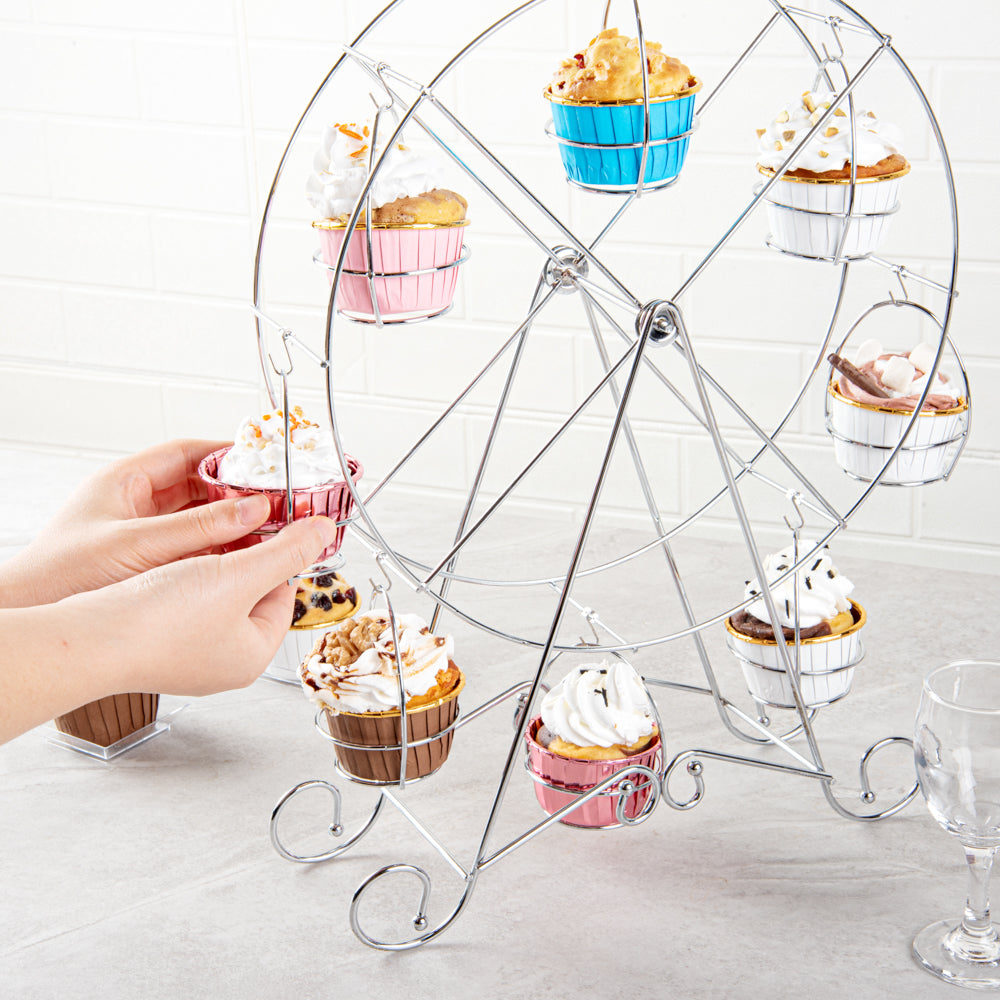 Pastry Tek Iron Ferris Wheel Cupcake Stand - Holds 8 Cupcakes - 12 1/4" x 4" x 17 1/4" - 1 count box