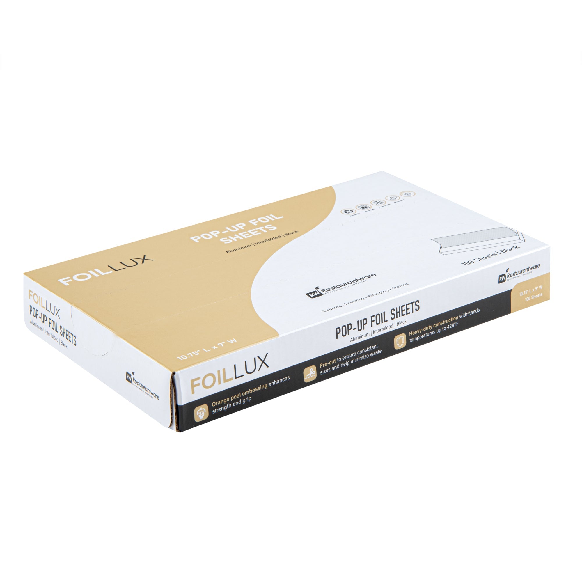 Foil Lux Foodservice Black Aluminum Foil Pop-Up Sheet - Interfolded, Embossed - 10 3/4" x 9" - 100 count box