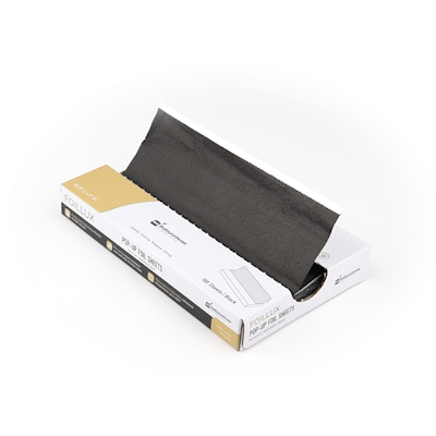 Foil Lux Foodservice Black Aluminum Foil Pop-Up Sheet - Interfolded, Embossed - 10 3/4" x 9" - 100 count box