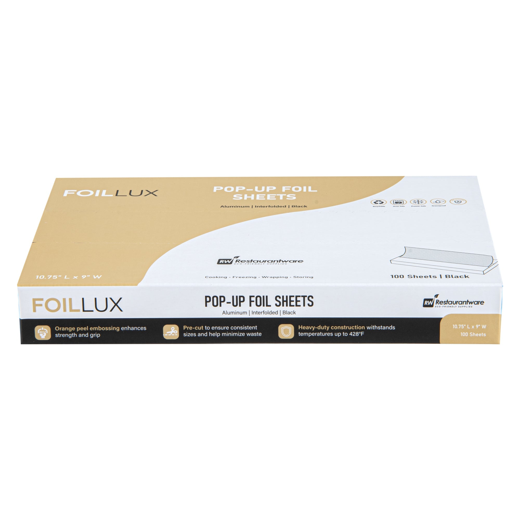 Foil Lux Foodservice Black Aluminum Foil Pop-Up Sheet - Interfolded, Embossed - 10 3/4" x 9" - 100 count box