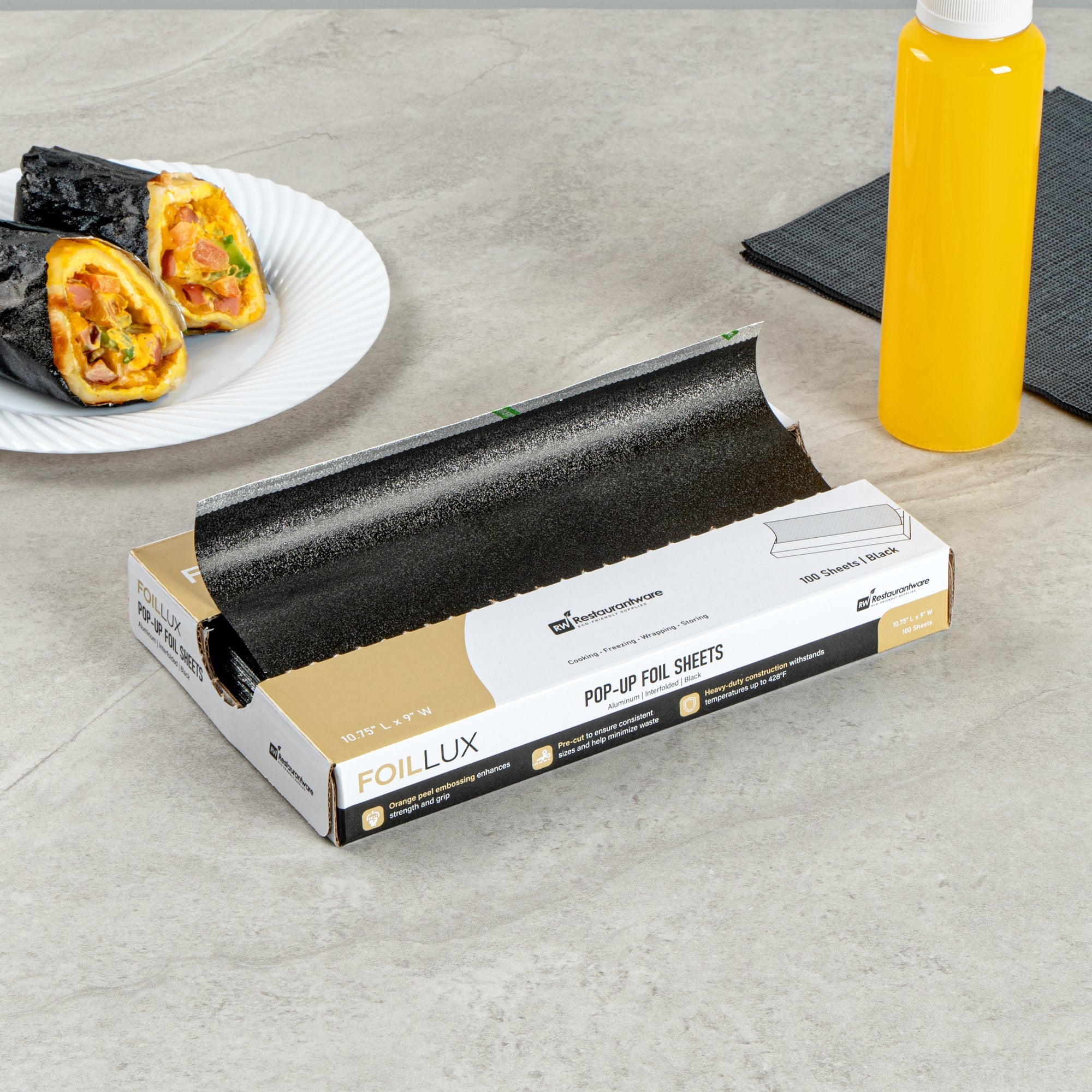 Foil Lux Foodservice Black Aluminum Foil Pop-Up Sheet - Interfolded, Embossed - 10 3/4" x 9" - 2000 count box