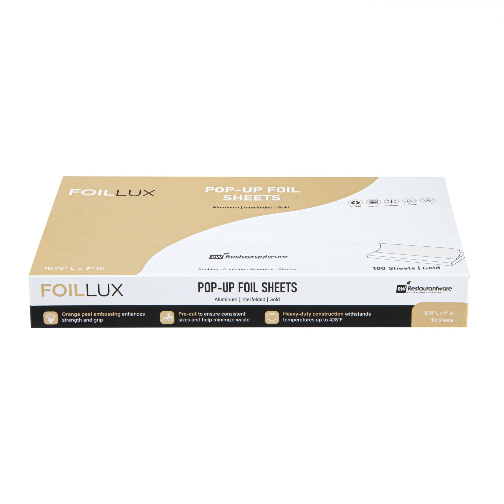 Foil Lux Foodservice Gold Aluminum Foil Pop-Up Sheet - Interfolded, Embossed - 10 3/4" x 9" - 100 count box