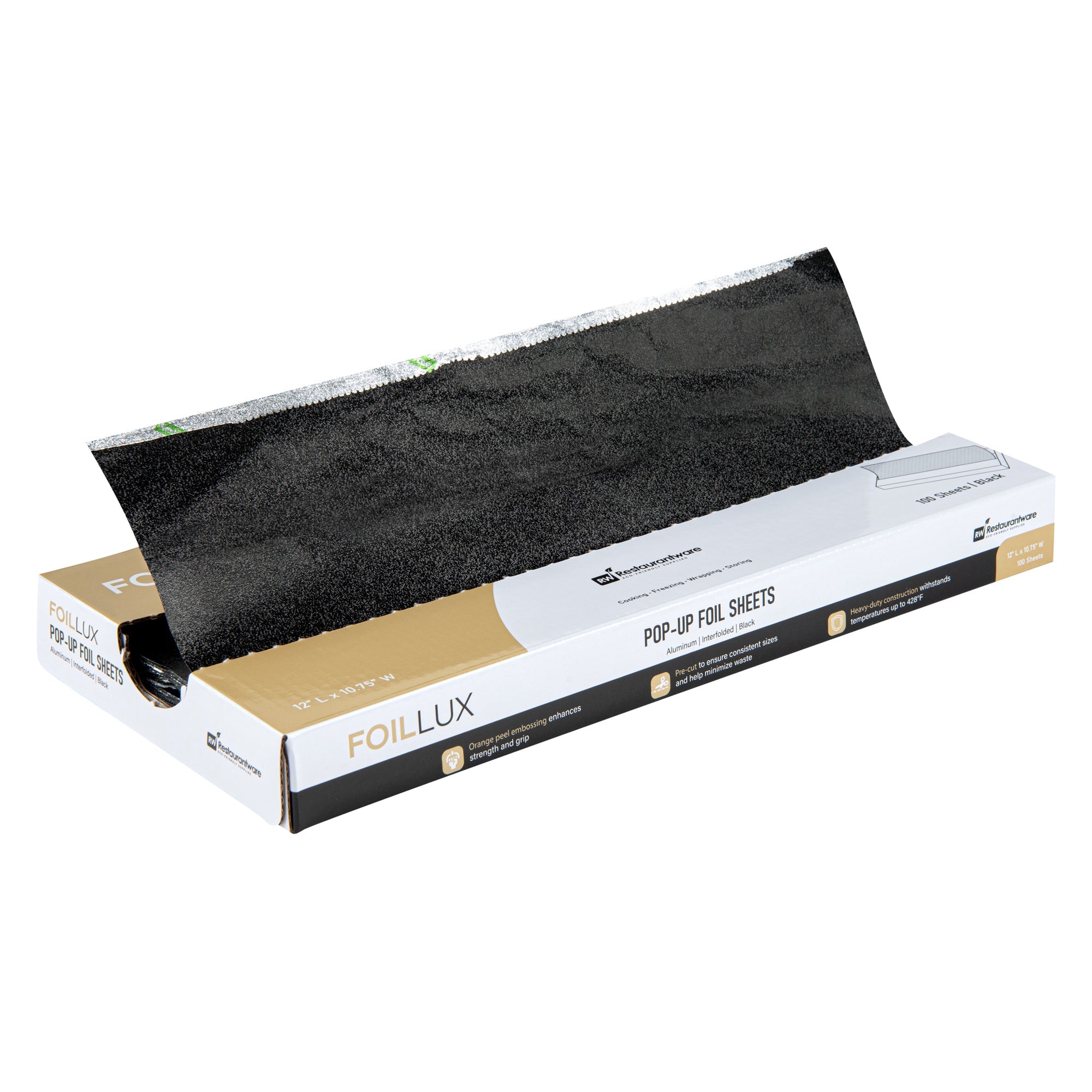 Foil Lux Foodservice Black Aluminum Foil Pop-Up Sheet - Interfolded, Embossed - 12" x 10 3/4" - 100 count box