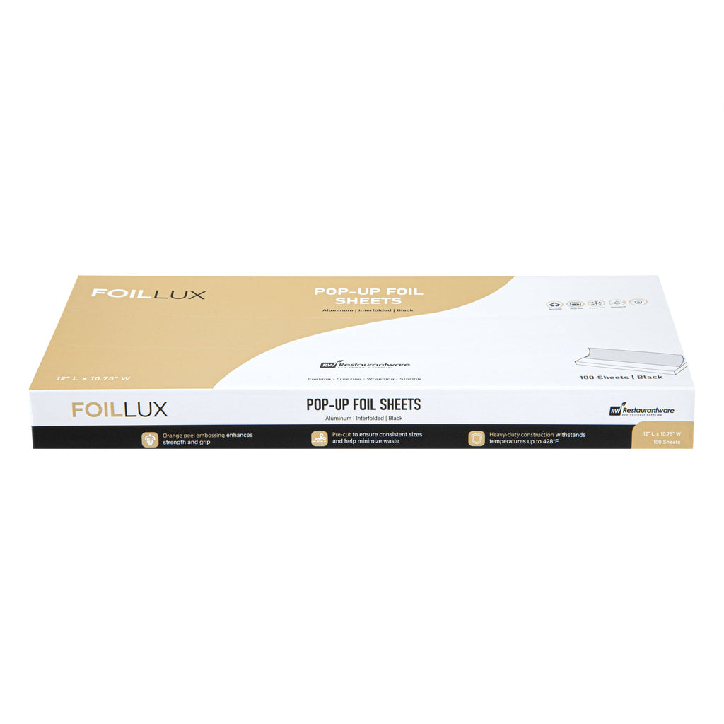 Foil Lux Foodservice Black Aluminum Foil Pop-Up Sheet - Interfolded, Embossed - 12" x 10 3/4" - 100 count box