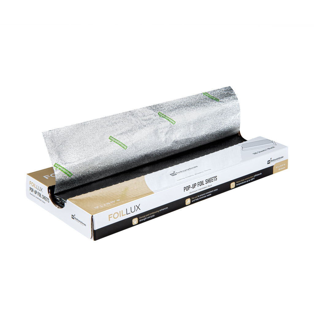 Foil Lux Foodservice Black Aluminum Foil Pop-Up Sheet - Interfolded, Embossed - 12" x 10 3/4" - 100 count box