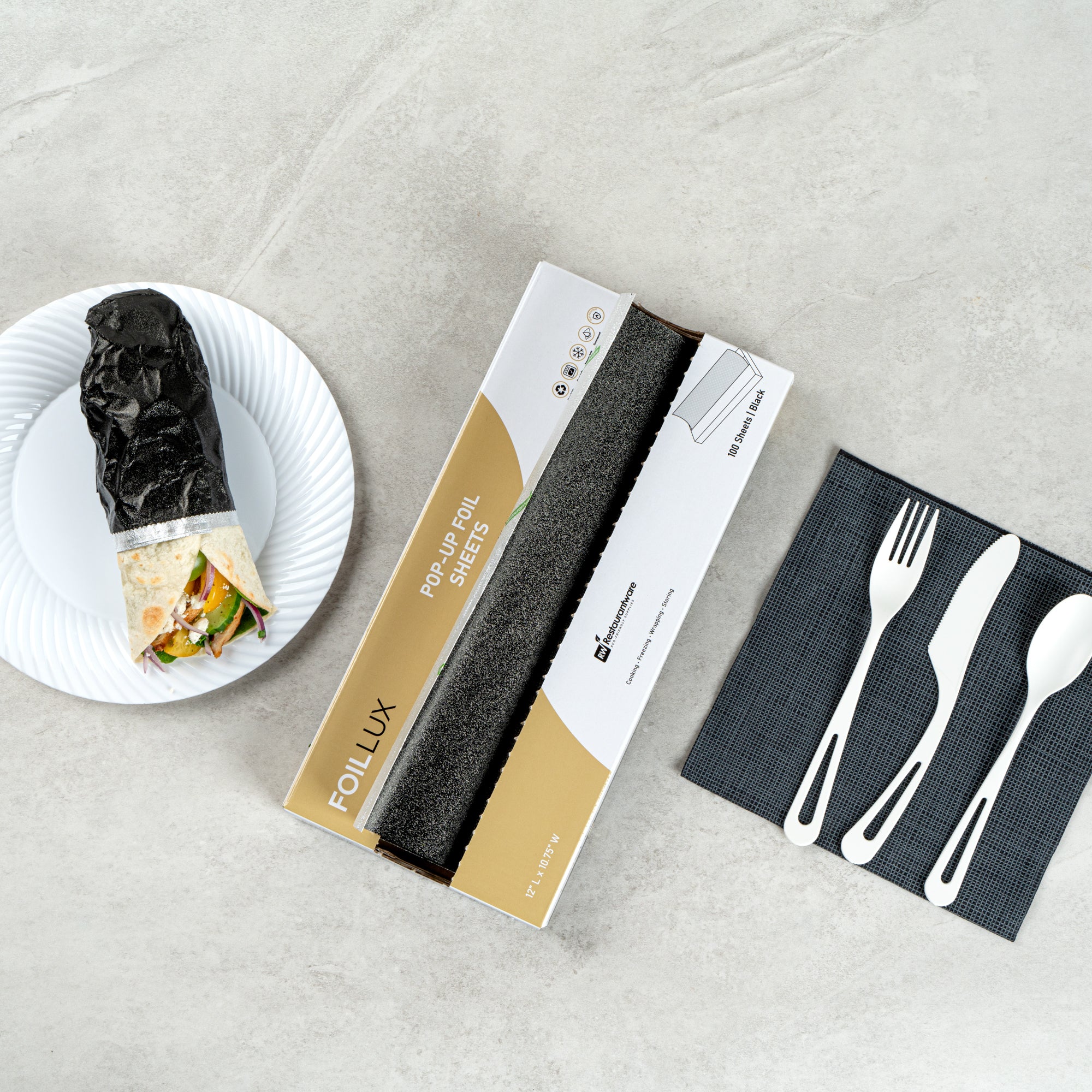 Foil Lux Foodservice Black Aluminum Foil Pop-Up Sheet - Interfolded, Embossed - 12" x 10 3/4" - 100 count box