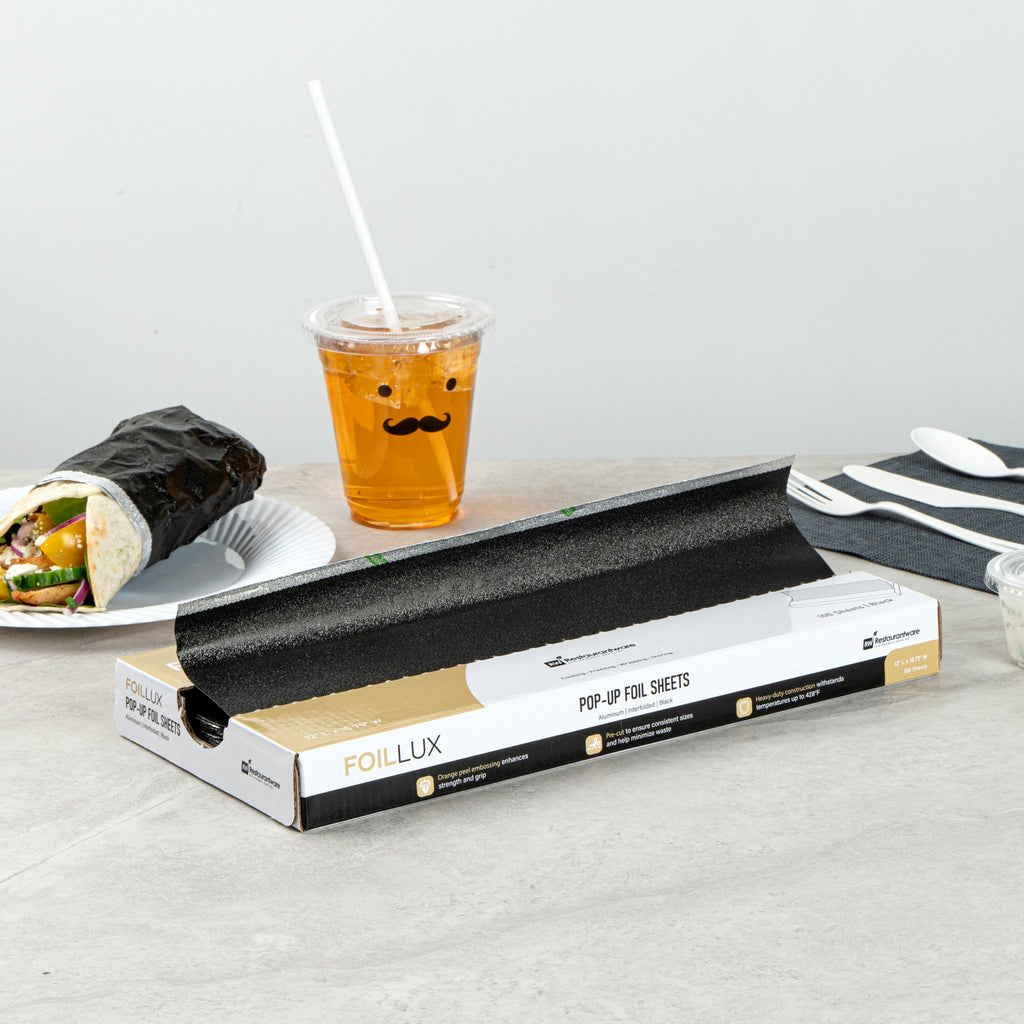 Foil Lux Foodservice Black Aluminum Foil Pop-Up Sheet - Interfolded, Embossed - 12" x 10 3/4" - 100 count box