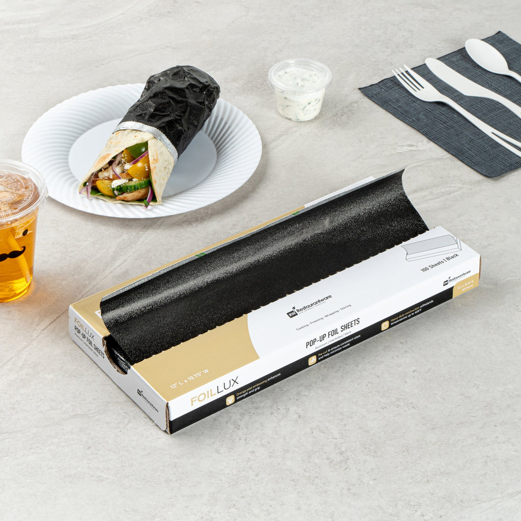 Foil Lux Foodservice Black Aluminum Foil Pop-Up Sheet - Interfolded, Embossed - 12" x 10 3/4" - 2000 count box
