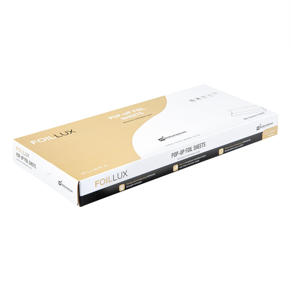 Foil Lux Foodservice Gold Aluminum Foil Pop-Up Sheet - Interfolded, Embossed - 12" x 10 3/4" - 100 count box