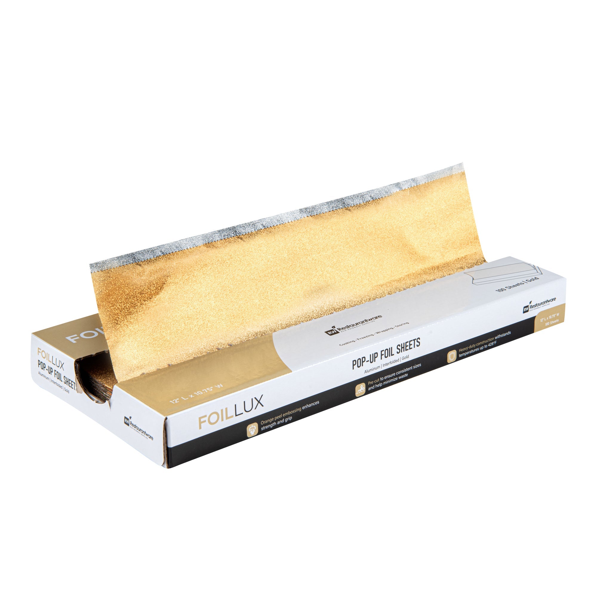 Foil Lux Foodservice Gold Aluminum Foil Pop-Up Sheet - Interfolded, Embossed - 12" x 10 3/4" - 100 count box