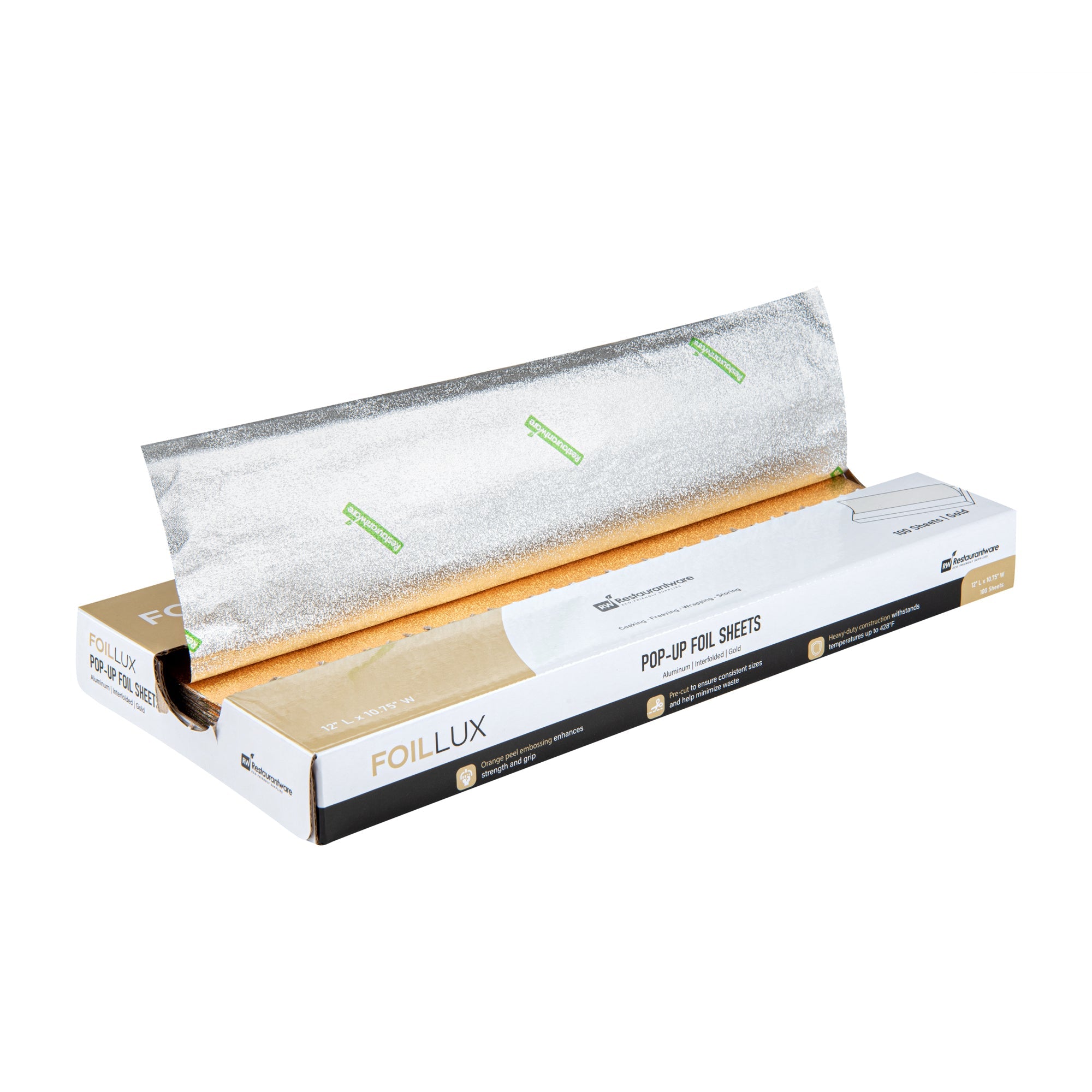 Foil Lux Foodservice Gold Aluminum Foil Pop-Up Sheet - Interfolded, Embossed - 12" x 10 3/4" - 100 count box