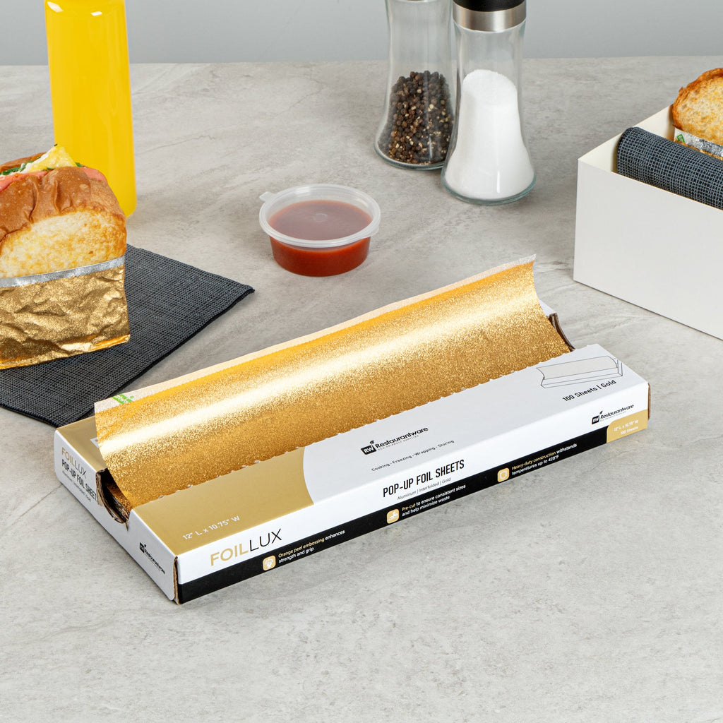 Foil Lux Foodservice Gold Aluminum Foil Pop-Up Sheet - Interfolded, Embossed - 12" x 10 3/4" - 2000 count box