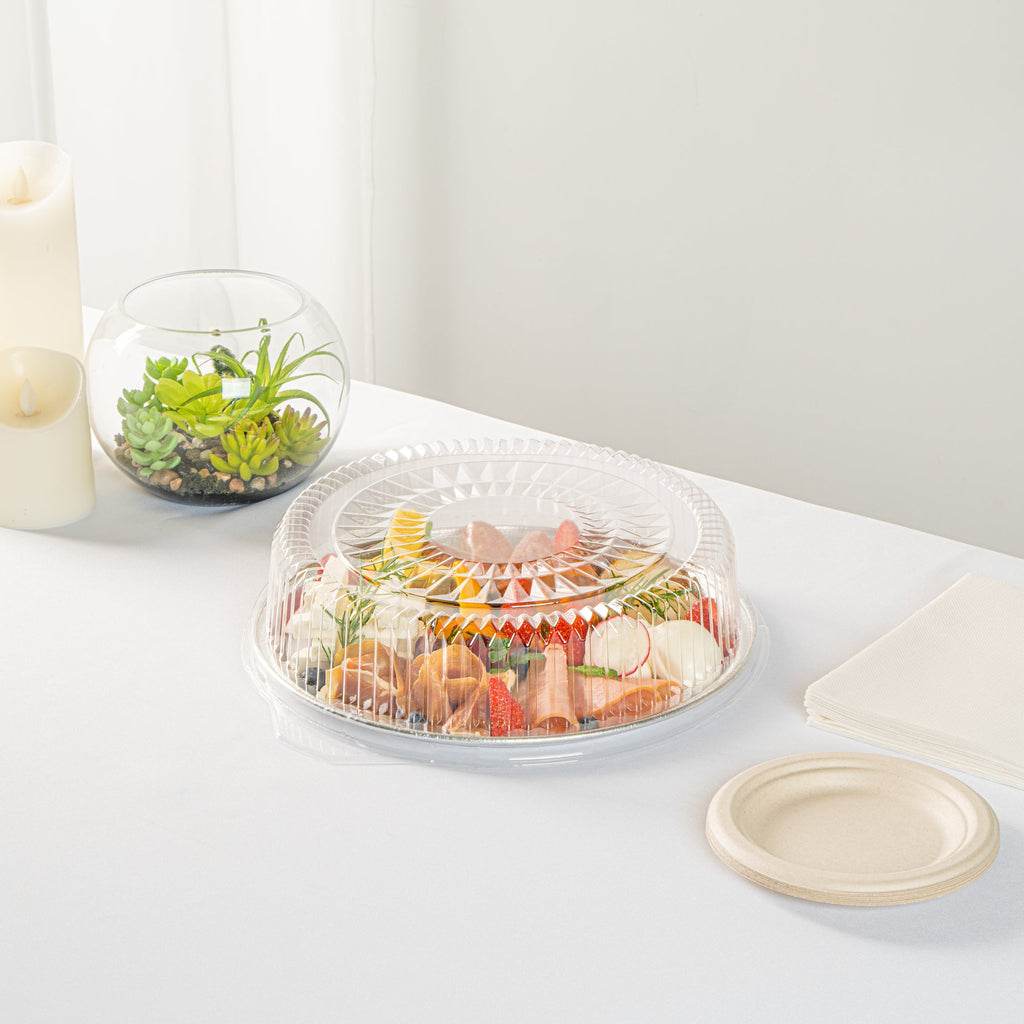 Foil Lux Round Clear Plastic Dome Lid - Fits 12" Catering Tray - 10 count box
