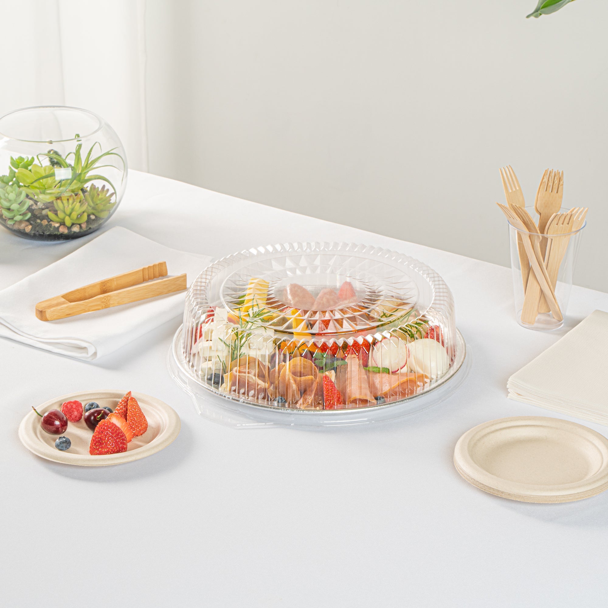Foil Lux Round Clear Plastic Dome Lid - Fits 12" Catering Tray - 50 count box