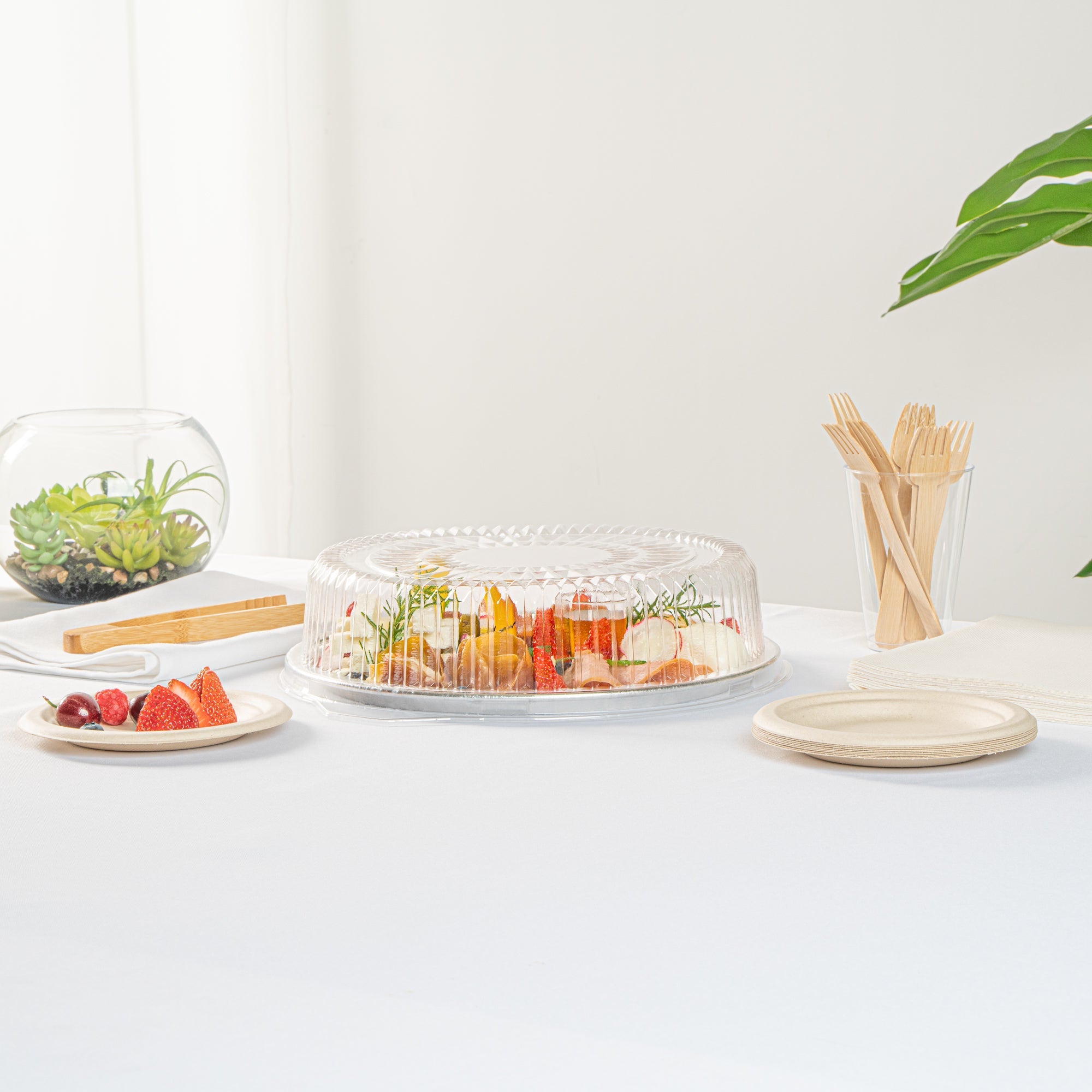Foil Lux Round Clear Plastic Dome Lid - Fits 12" Catering Tray - 50 count box