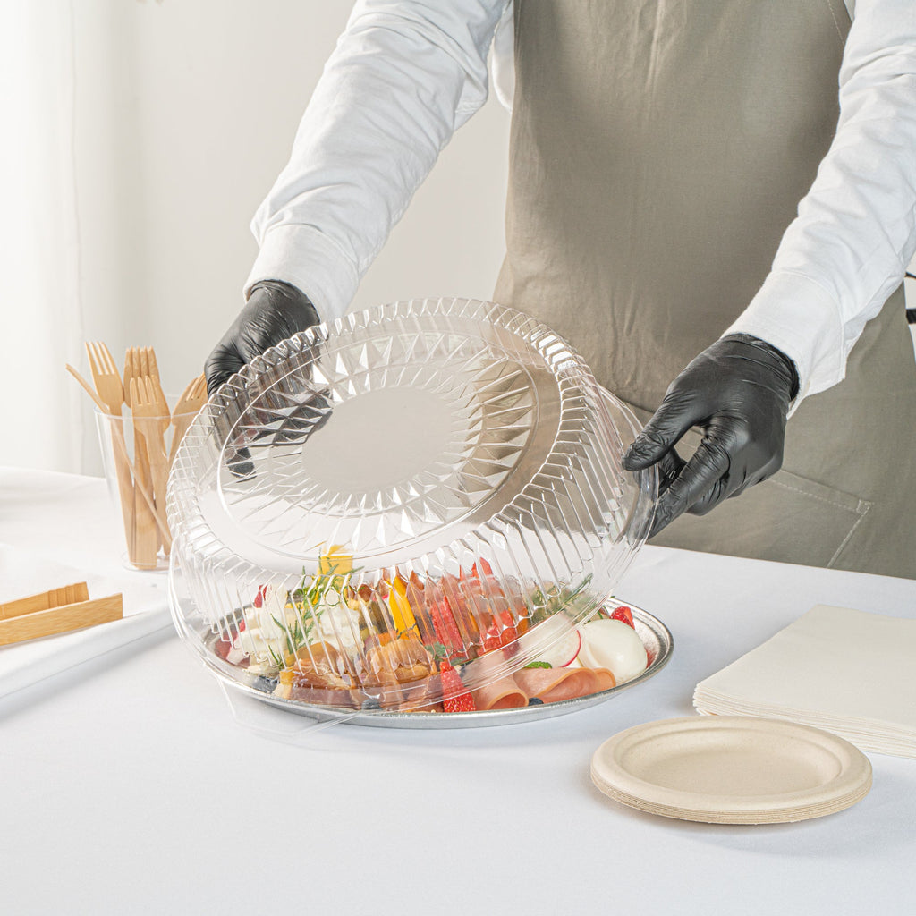 Foil Lux Round Clear Plastic Dome Lid - Fits 12" Catering Tray - 50 count box
