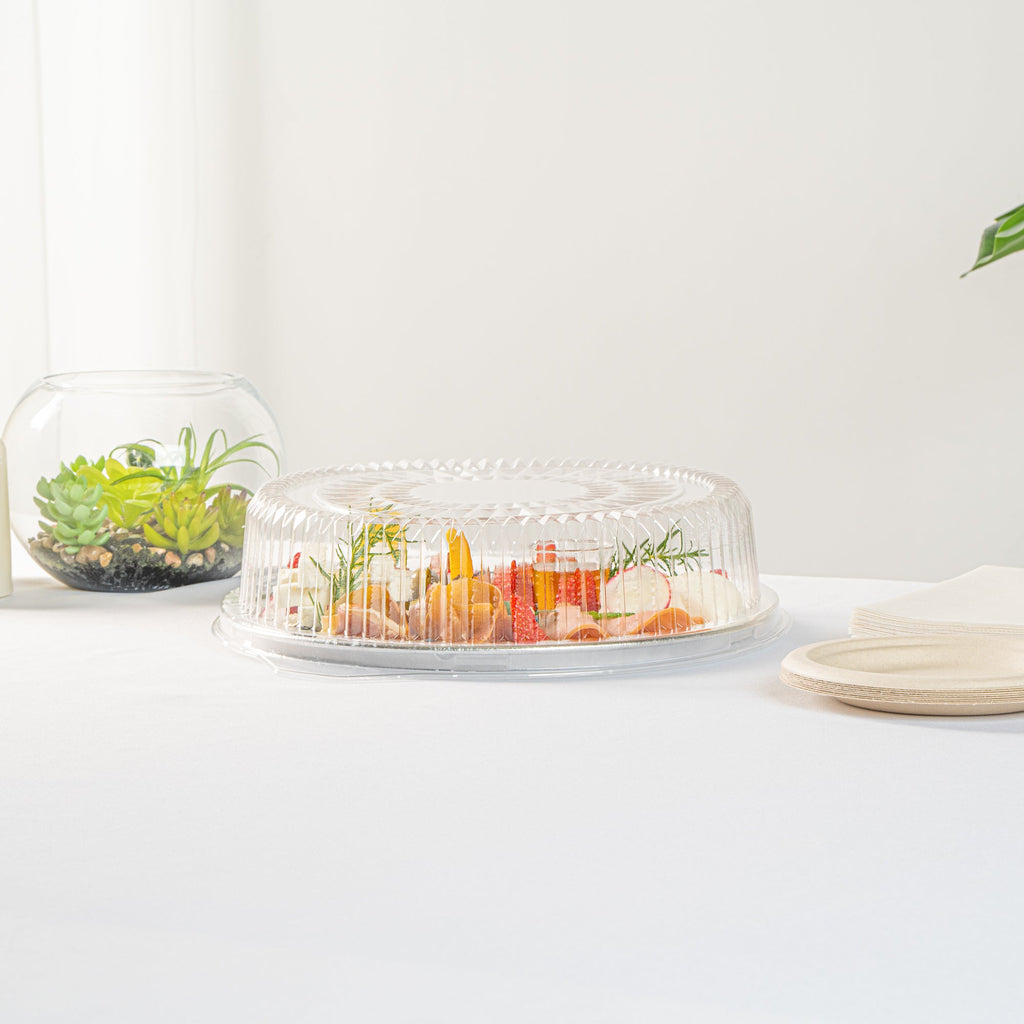 Foil Lux Round Clear Plastic Dome Lid - Fits 12" Catering Tray - 50 count box