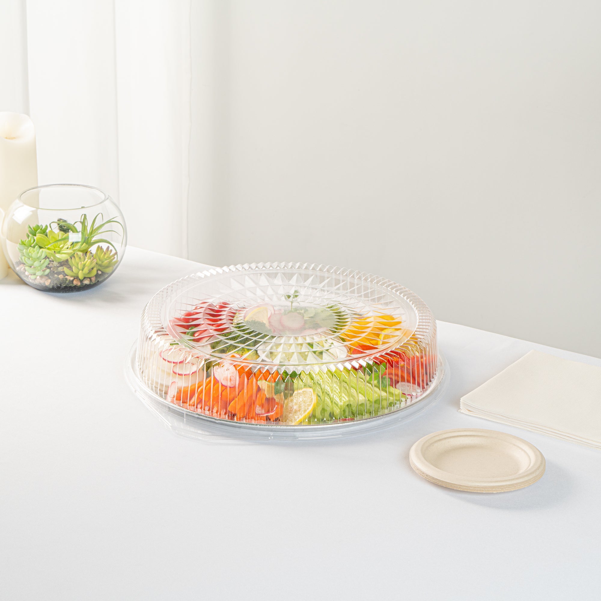 Foil Lux Round Clear Plastic Dome Lid - Fits 16" Catering Tray - 10 count box