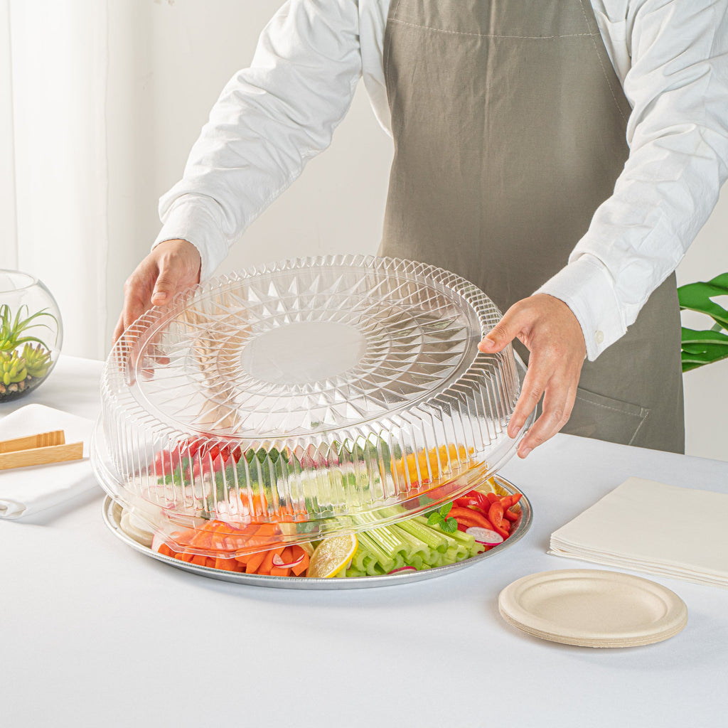 Foil Lux Round Clear Plastic Dome Lid - Fits 16" Catering Tray - 10 count box