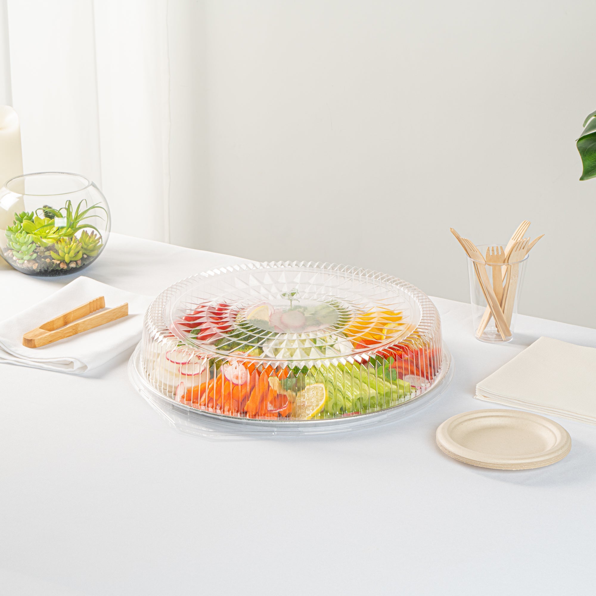 Foil Lux Round Clear Plastic Dome Lid - Fits 16" Catering Tray - 20 count box