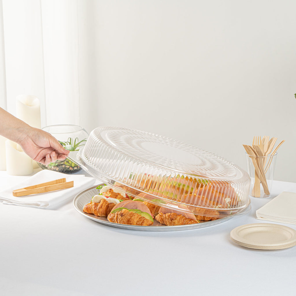 Foil Lux Round Clear Plastic Dome Lid - Fits 18" Catering Tray - 10 count box