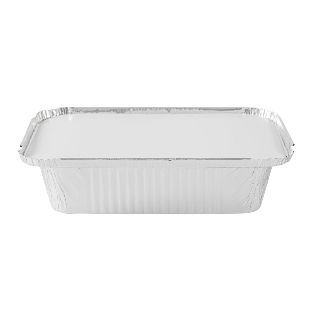 Foil Lux Oblong White Foil-Laminated Board Lid - Fits 1 1/2 lb Container - 100 count box
