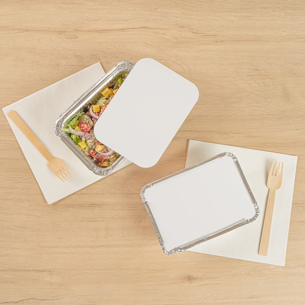 Foil Lux Oblong White Foil-Laminated Board Lid - Fits 1 1/2 lb Container - 100 count box