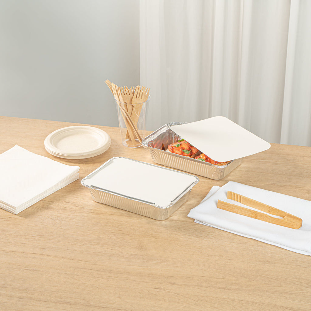 Foil Lux Oblong White Foil-Laminated Board Lid - Fits 2 1/4 lb Container - 100 count box