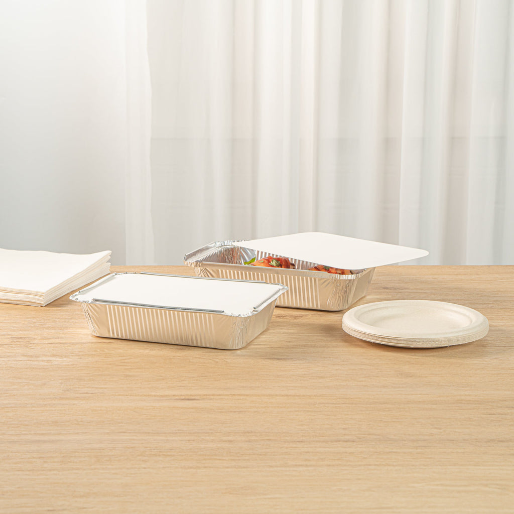 Foil Lux Oblong White Foil-Laminated Board Lid - Fits 2 1/4 lb Container - 100 count box