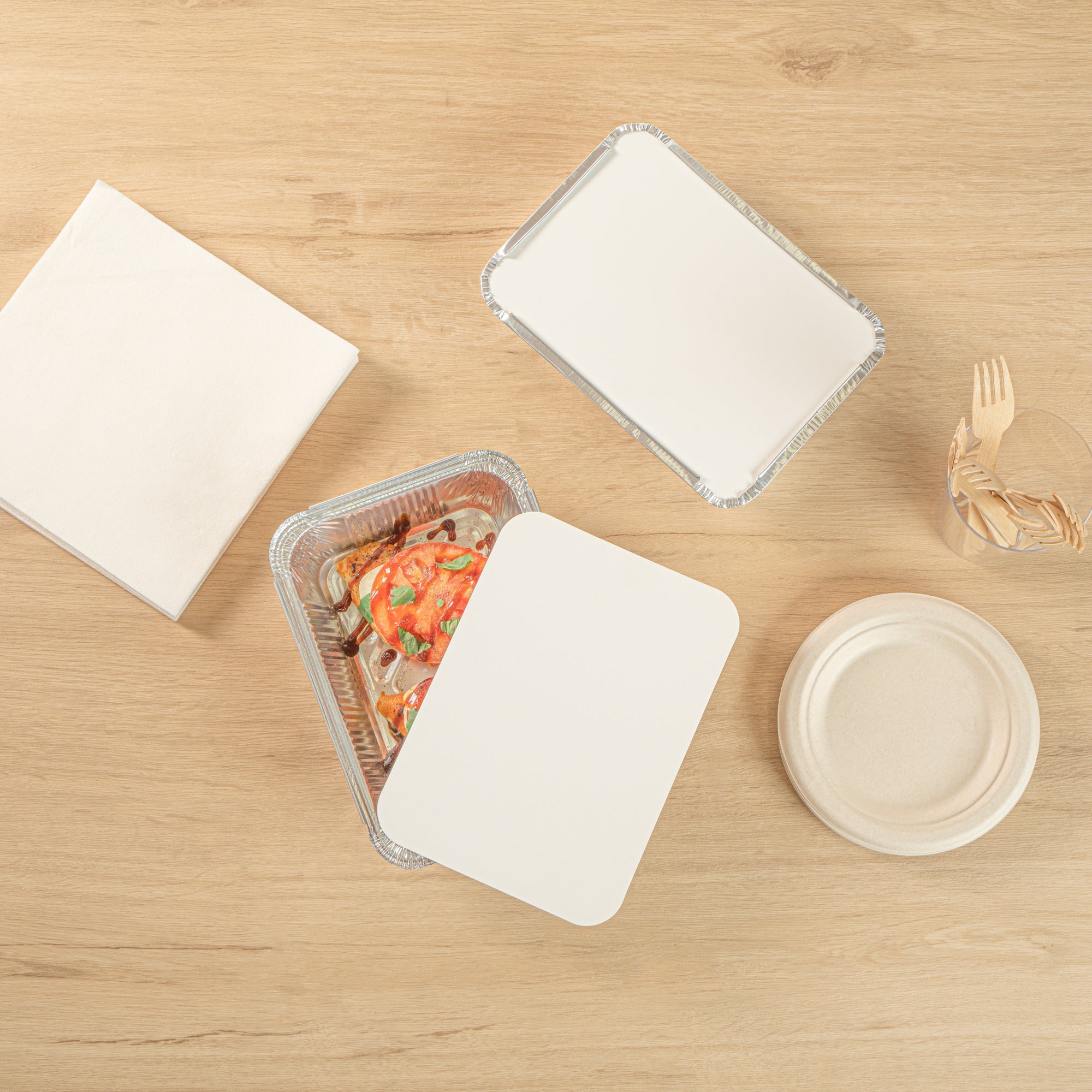 Foil Lux Oblong White Foil-Laminated Board Lid - Fits 2 1/4 lb Container - 100 count box