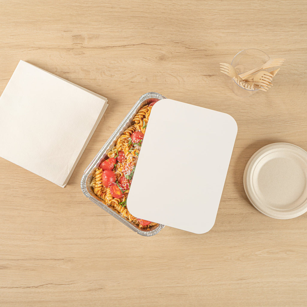 Foil Lux Oblong White Foil-Laminated Board Lid - Fits 5 lb Container - 100 count box