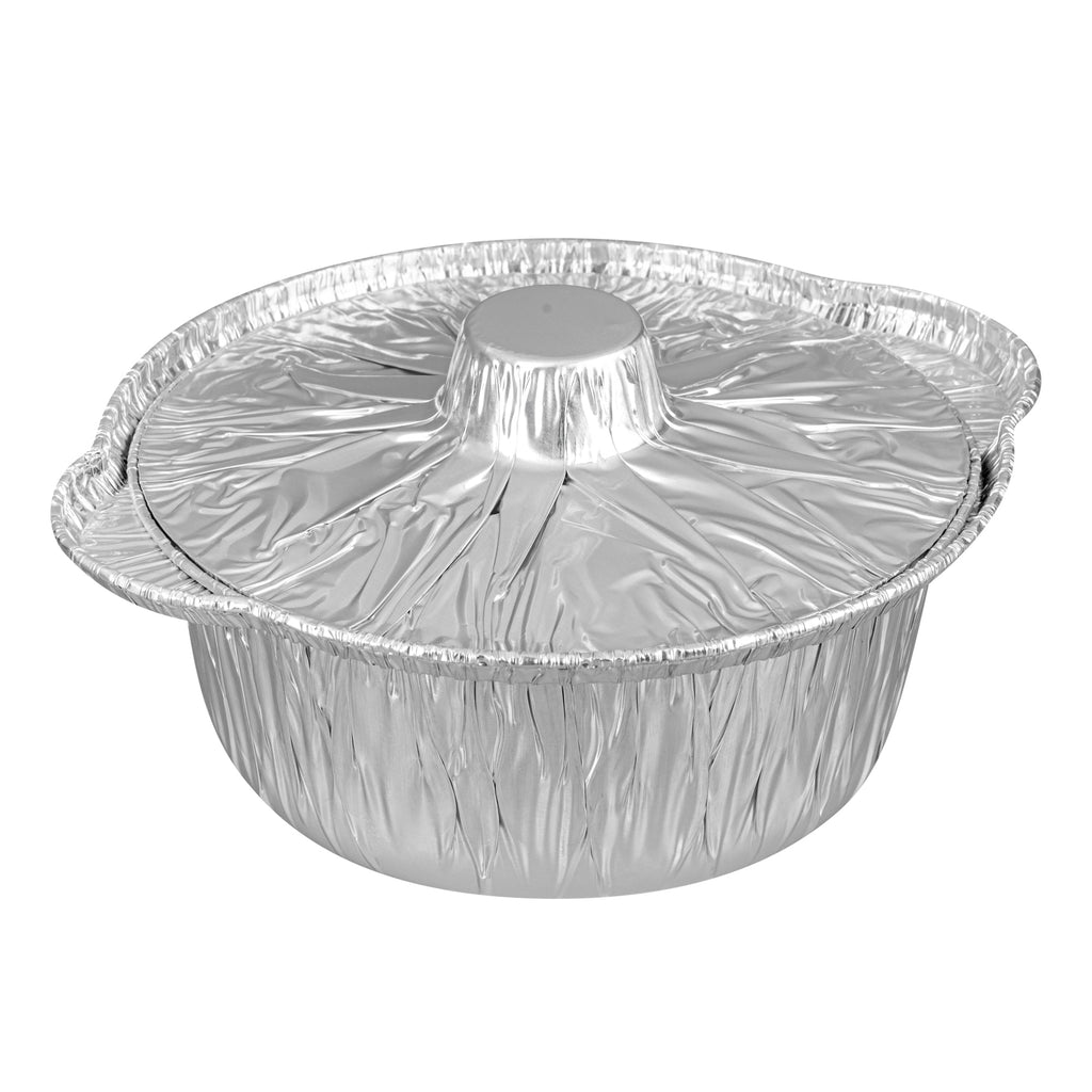 Foil Lux 34 oz Aluminum Foil Pot - with Lid - 8 1/4" x 7 1/4" x 3" - 10 count box