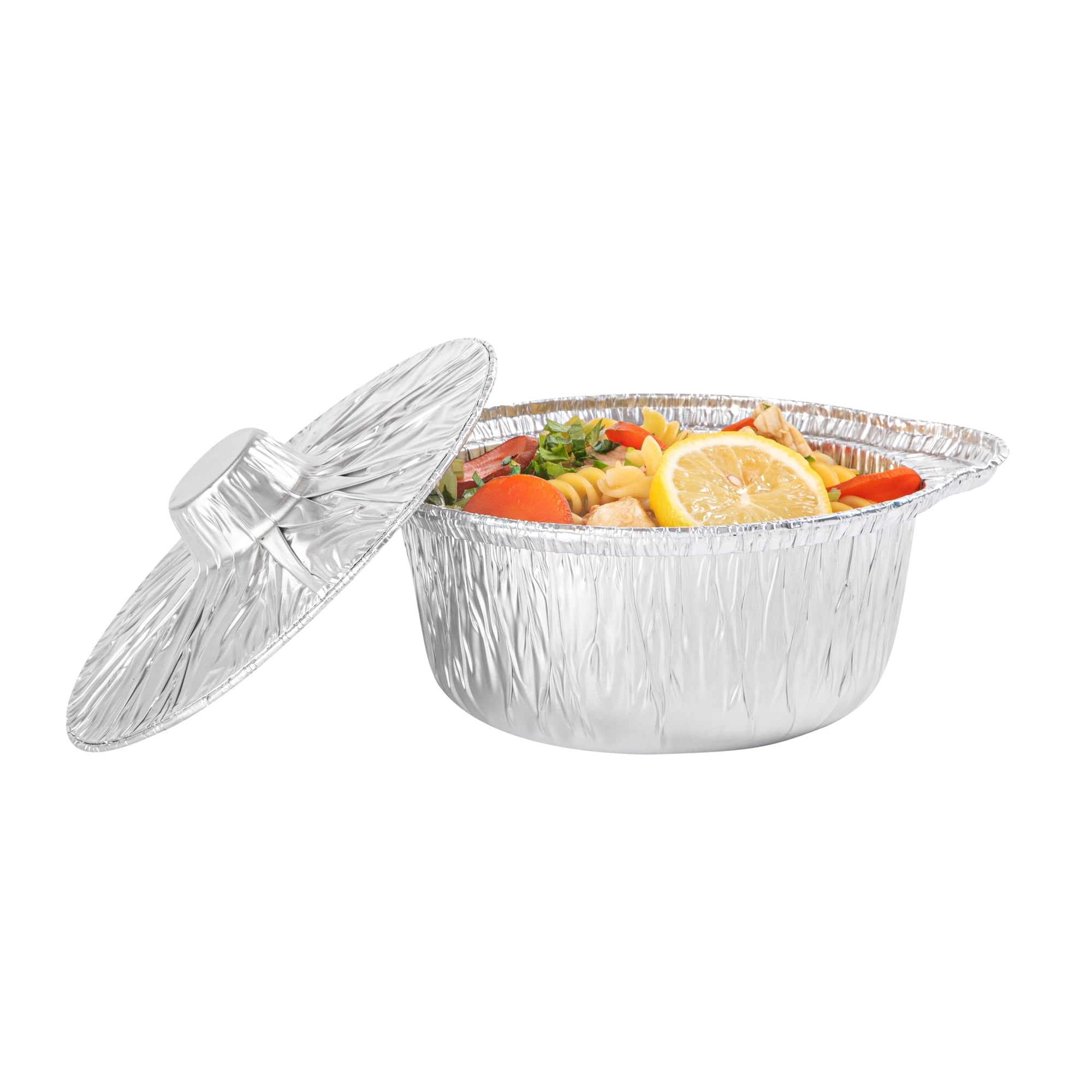 Foil Lux 34 oz Aluminum Foil Pot - with Lid - 8 1/4" x 7 1/4" x 3" - 10 count box