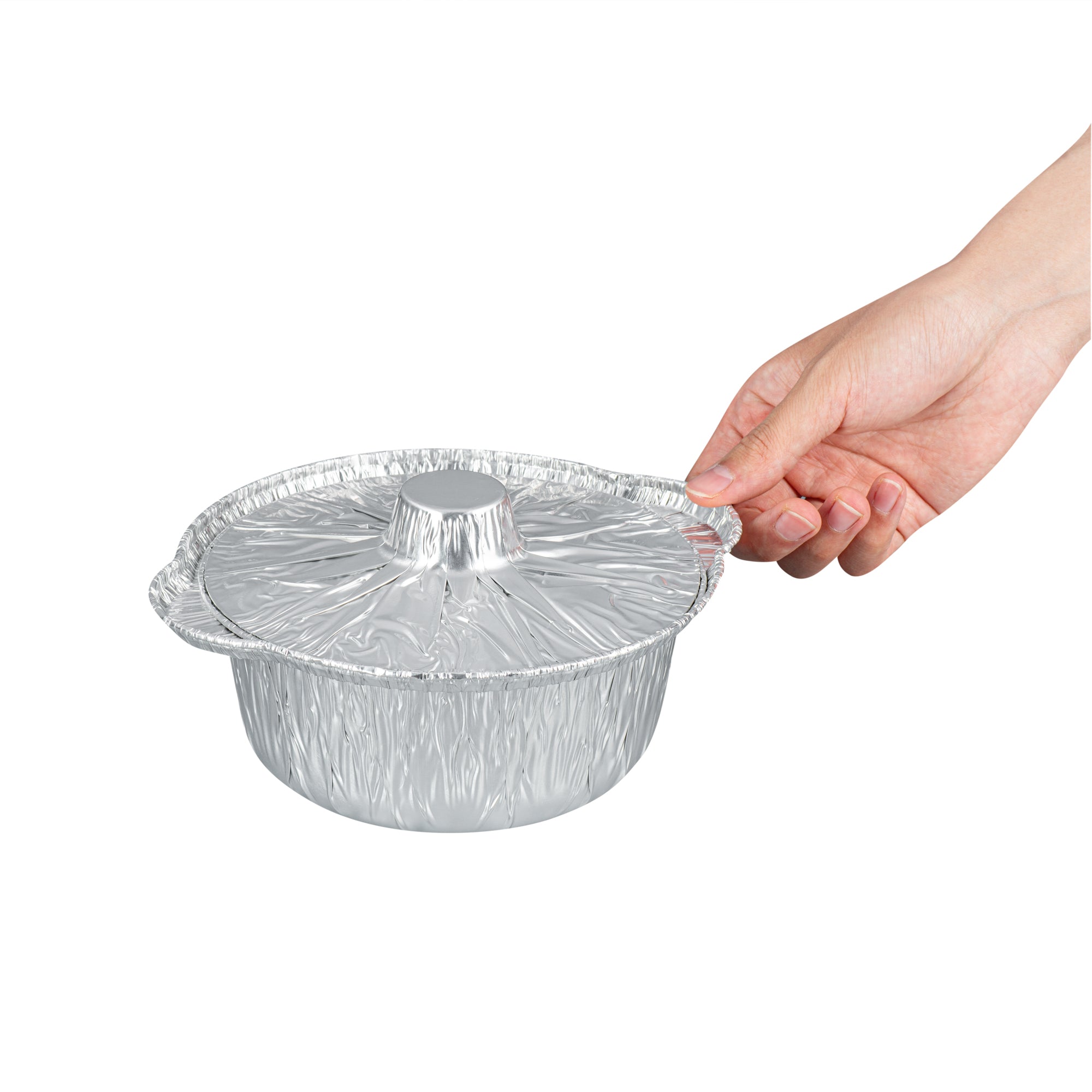 Foil Lux 34 oz Aluminum Foil Pot - with Lid - 8 1/4" x 7 1/4" x 3" - 10 count box