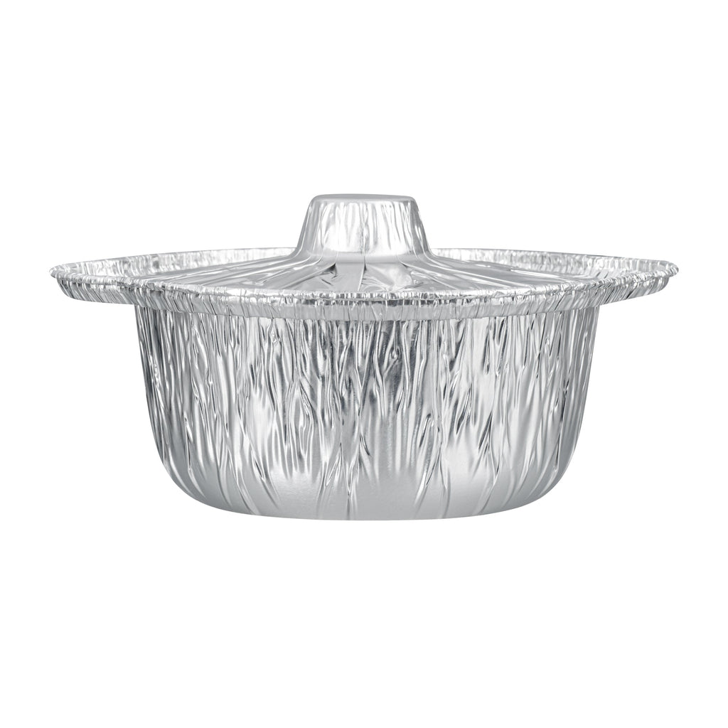 Foil Lux 34 oz Aluminum Foil Pot - with Lid - 8 1/4" x 7 1/4" x 3" - 10 count box