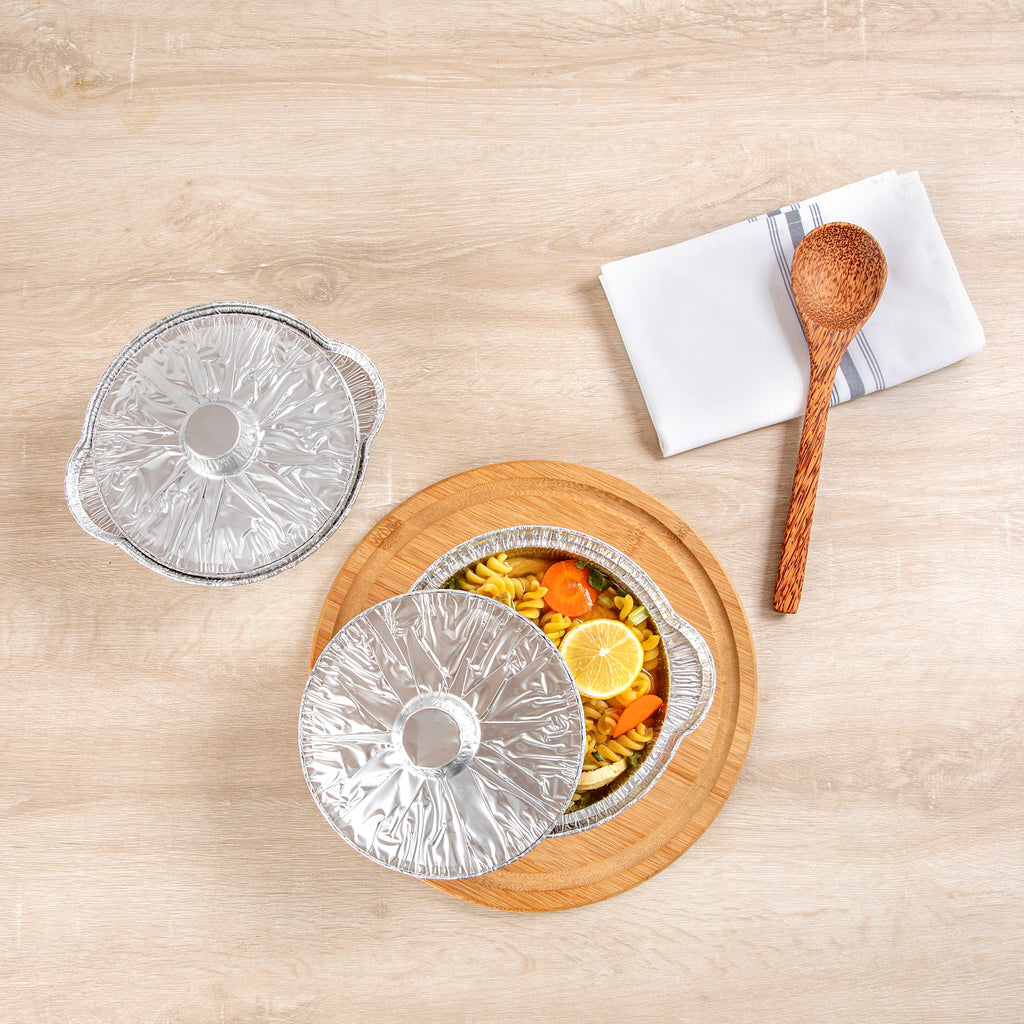 Foil Lux 34 oz Aluminum Foil Pot - with Lid - 8 1/4" x 7 1/4" x 3" - 10 count box