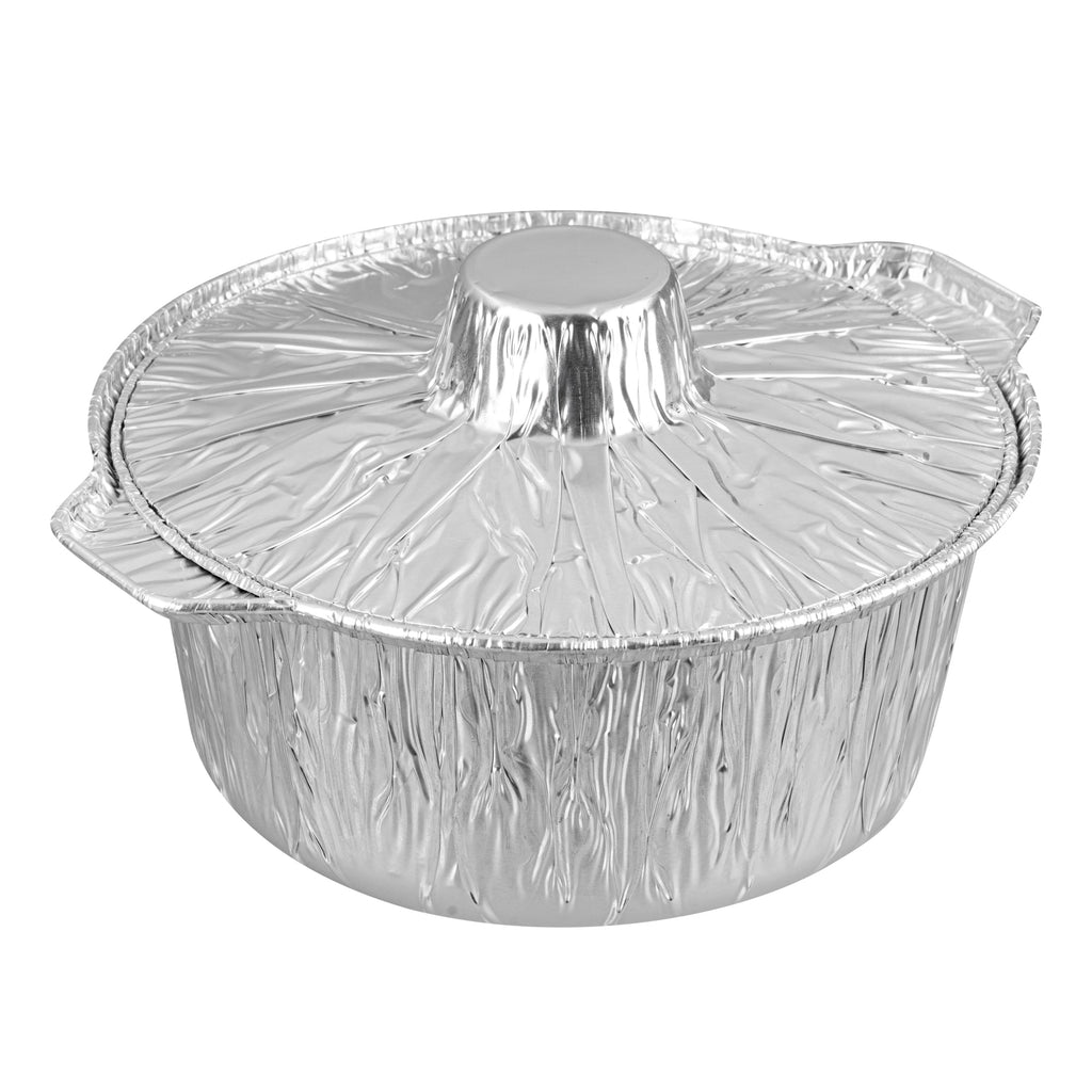 Foil Lux 60 oz Aluminum Foil Pot - with Lid - 9 3/4" x 8 3/4" x 3 3/4" - 10 count box
