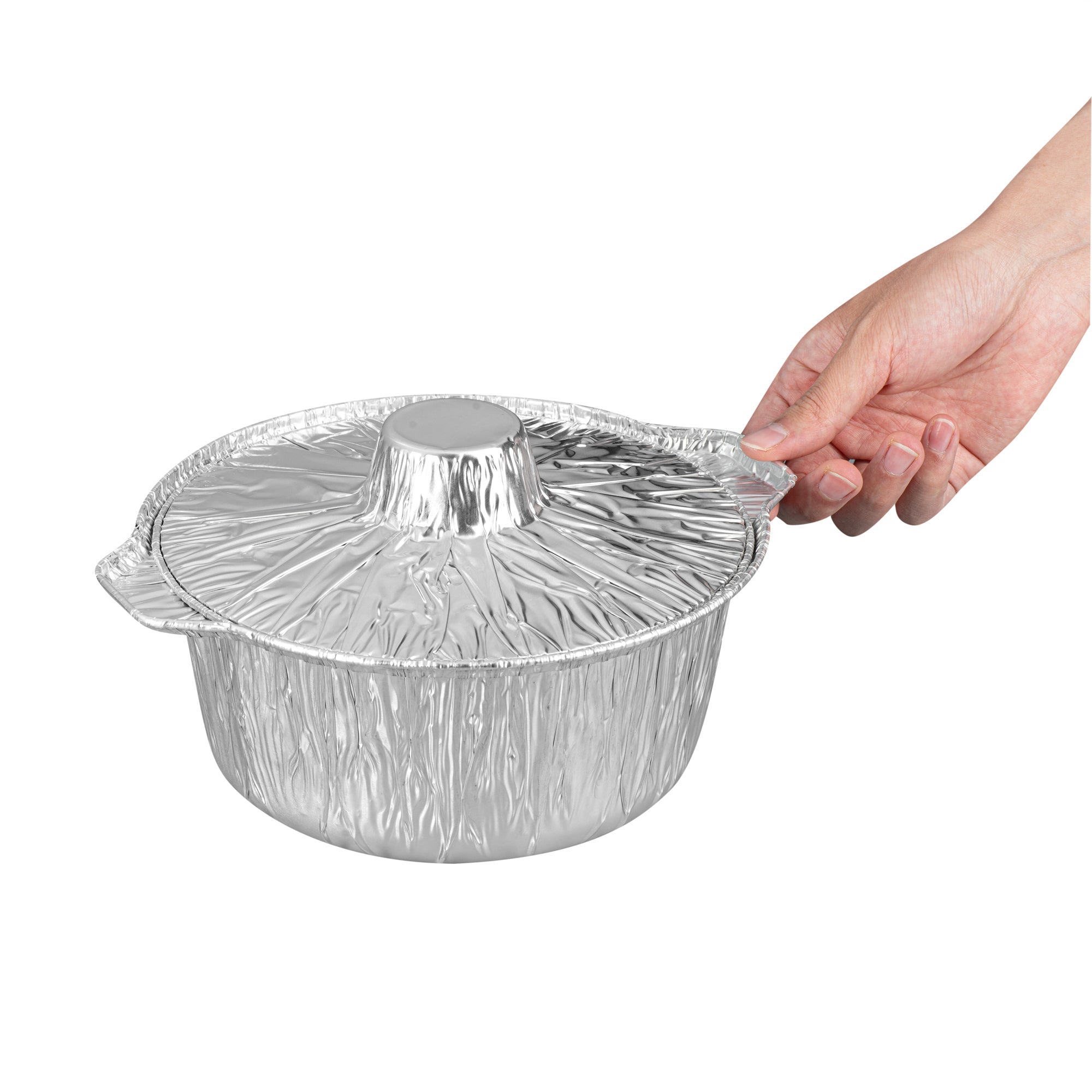Foil Lux 60 oz Aluminum Foil Pot - with Lid - 9 3/4" x 8 3/4" x 3 3/4" - 10 count box