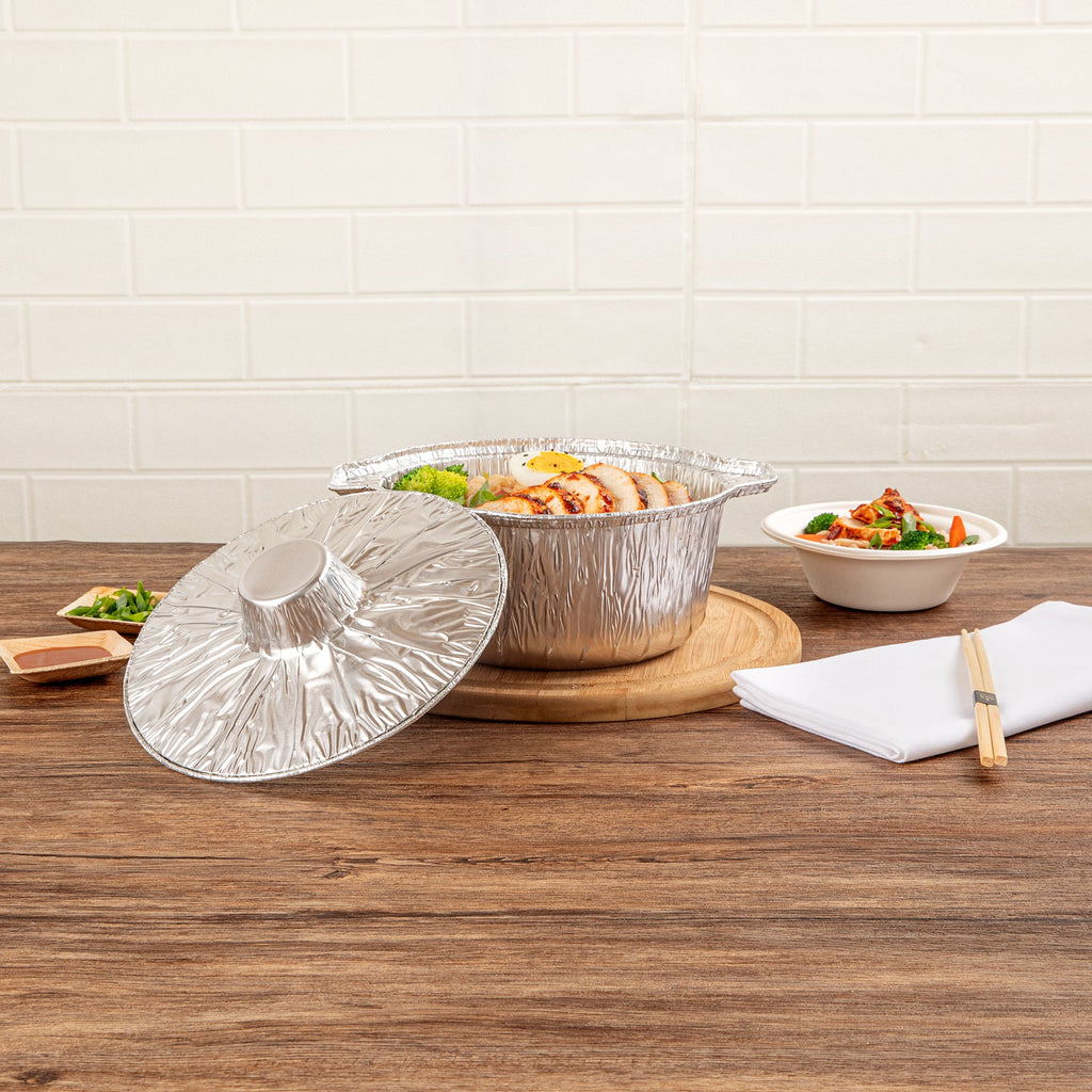 Foil Lux 60 oz Aluminum Foil Pot - with Lid - 9 3/4" x 8 3/4" x 3 3/4" - 10 count box