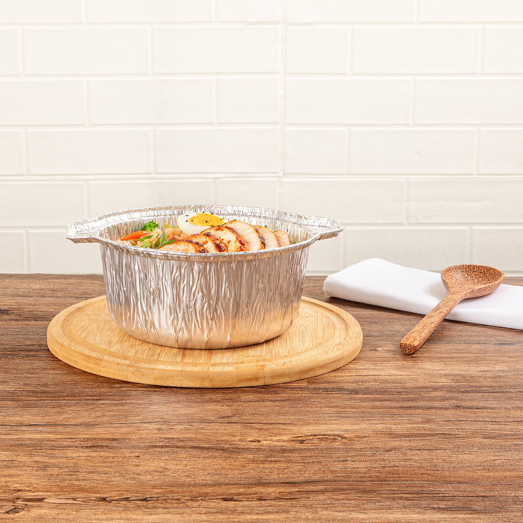 Foil Lux 60 oz Aluminum Foil Pot - with Lid - 9 3/4" x 8 3/4" x 3 3/4" - 10 count box
