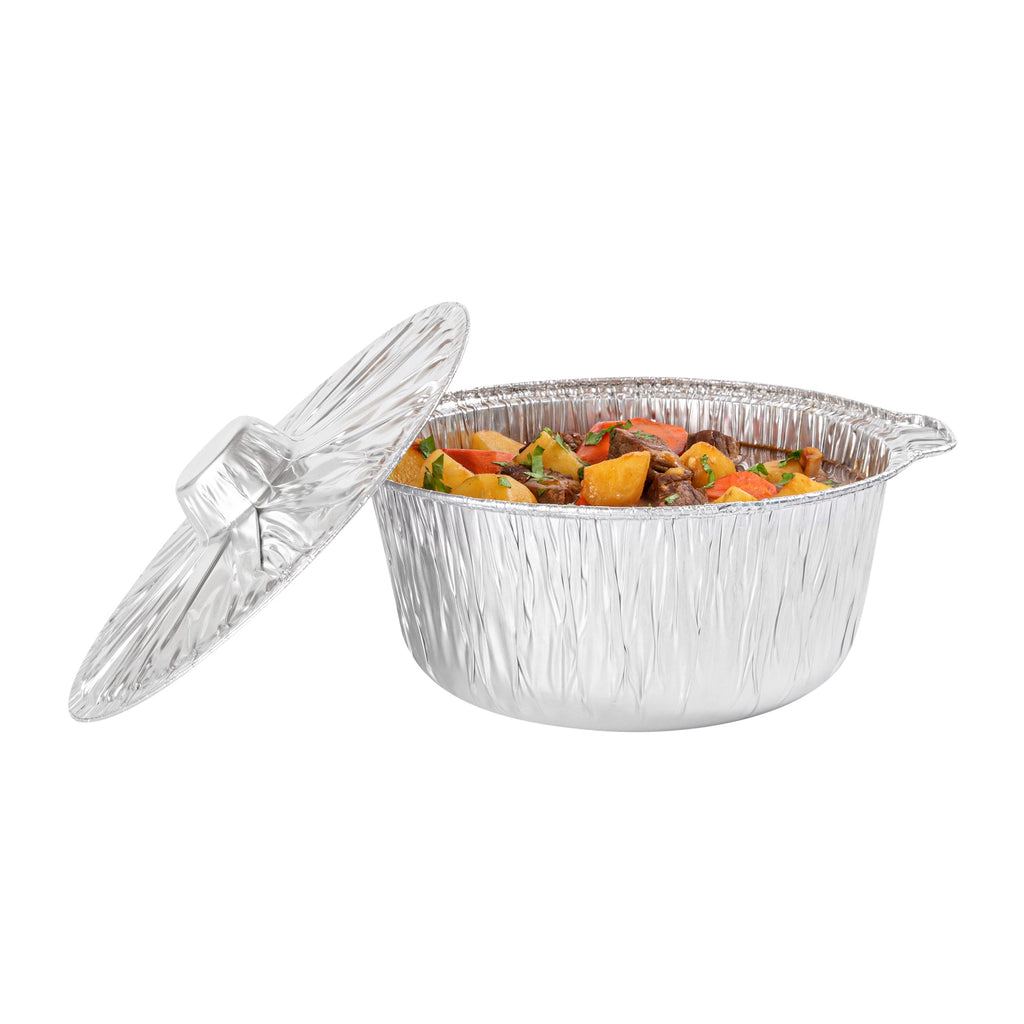 Foil Lux 4 qt Aluminum Foil Pot - with Lid - 11 1/2" x 10 1/4" x 4 3/4" - 10 count box