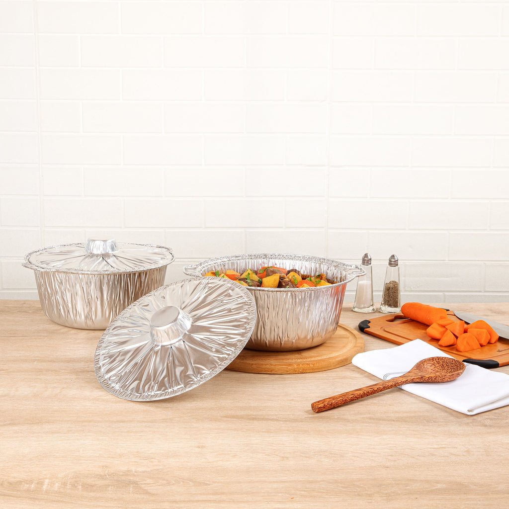 Foil Lux 4 qt Aluminum Foil Pot - with Lid - 11 1/2" x 10 1/4" x 4 3/4" - 10 count box