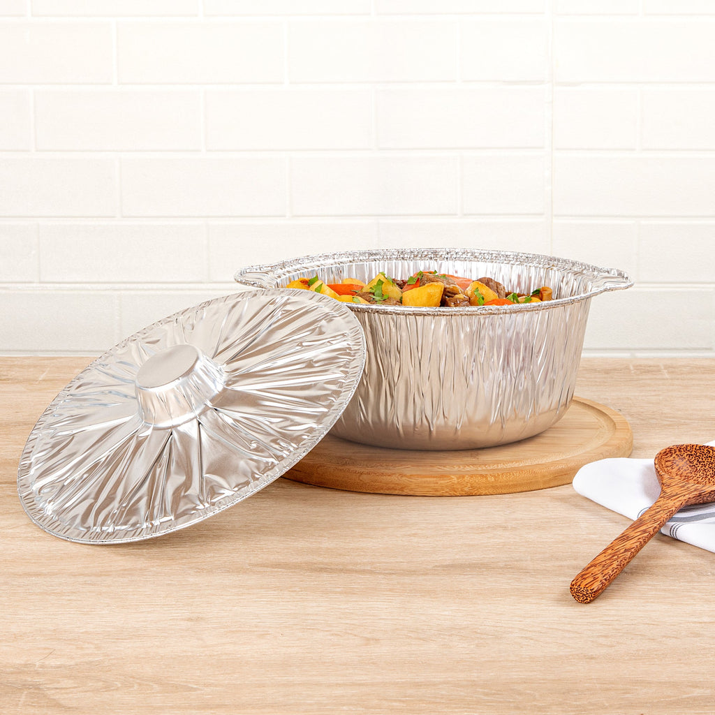 Foil Lux 4 qt Aluminum Foil Pot - with Lid - 11 1/2" x 10 1/4" x 4 3/4" - 10 count box