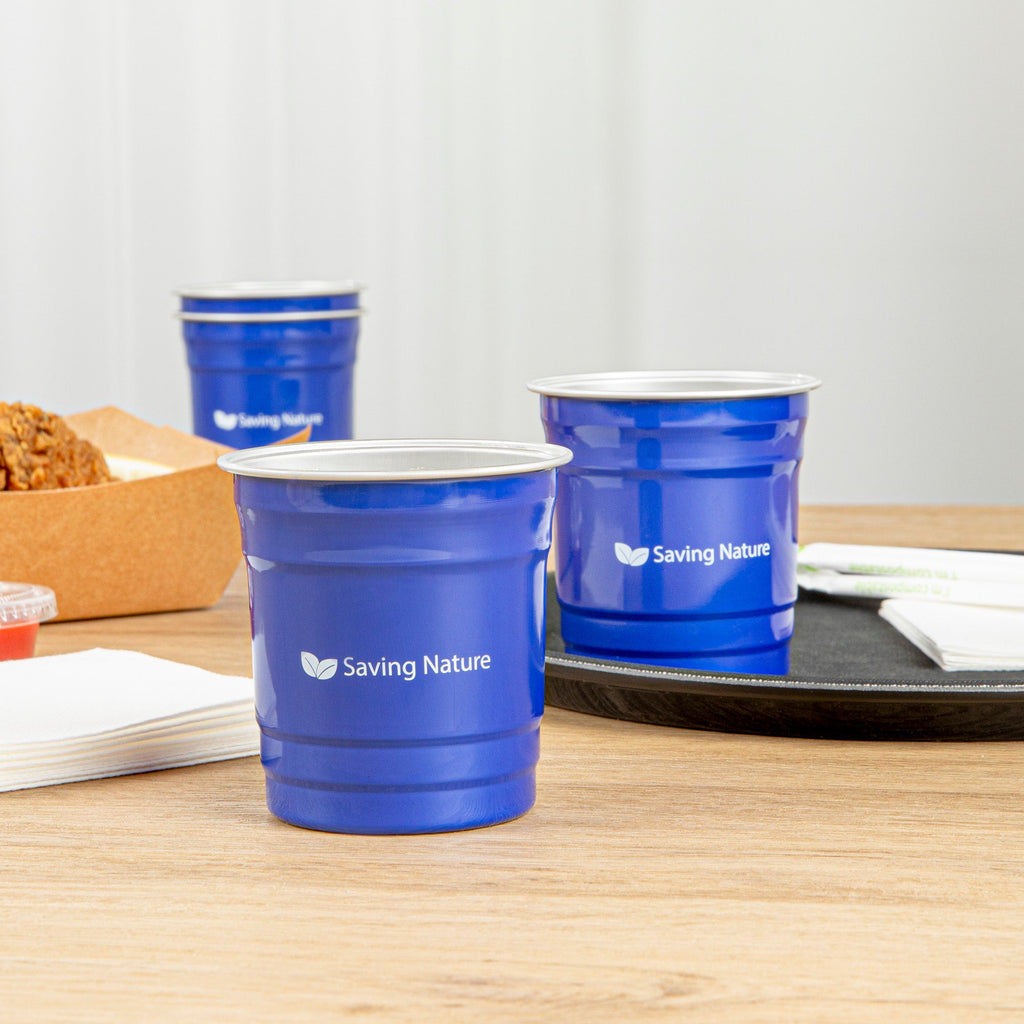 Saving Nature 10 oz Blue Aluminum Drinking Cup - 3 1/2" x 3 1/2" x 3" - 10 count box