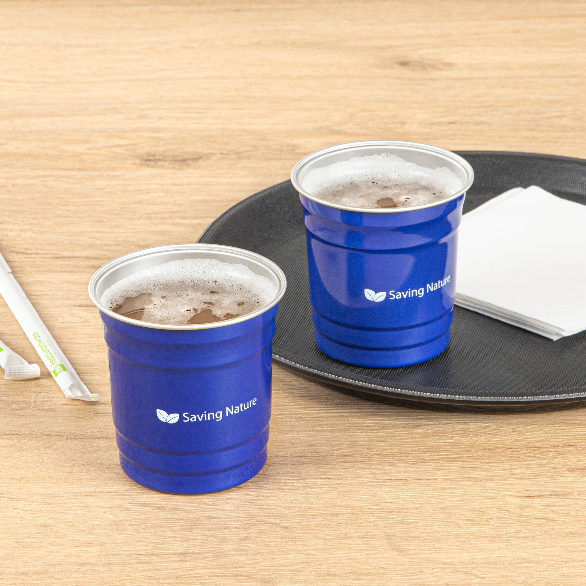Saving Nature 10 oz Blue Aluminum Drinking Cup - 3 1/2" x 3 1/2" x 3" - 10 count box