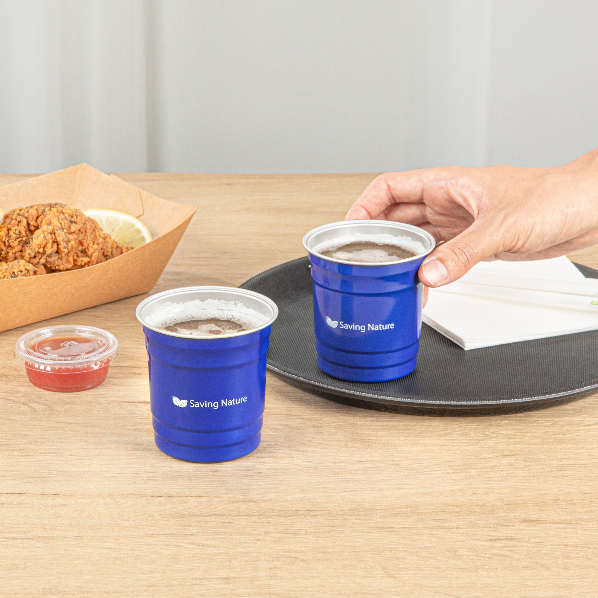 Saving Nature 10 oz Blue Aluminum Drinking Cup - 3 1/2" x 3 1/2" x 3" - 100 count box