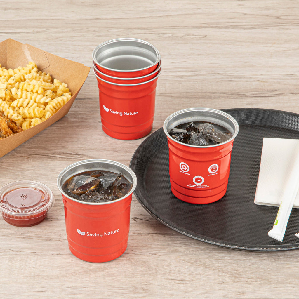 Saving Nature 10 oz Red Aluminum Drinking Cup - 3 1/2" x 3 1/2" x 3" - 10 count box