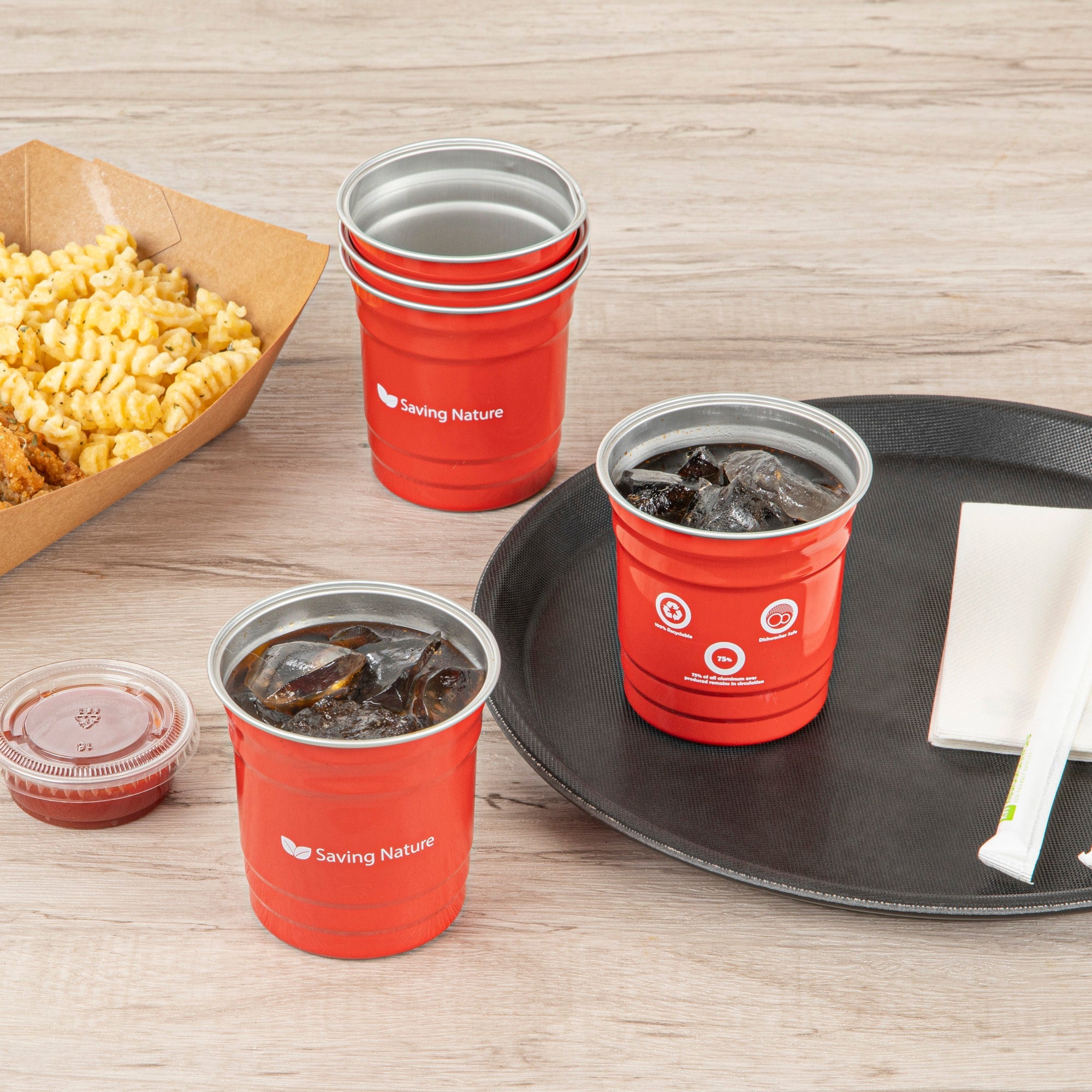 Saving Nature 10 oz Red Aluminum Drinking Cup - 3 1/2" x 3 1/2" x 3" - 10 count box