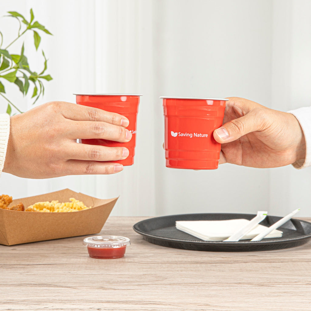 Saving Nature 10 oz Red Aluminum Drinking Cup - 3 1/2" x 3 1/2" x 3" - 100 count box