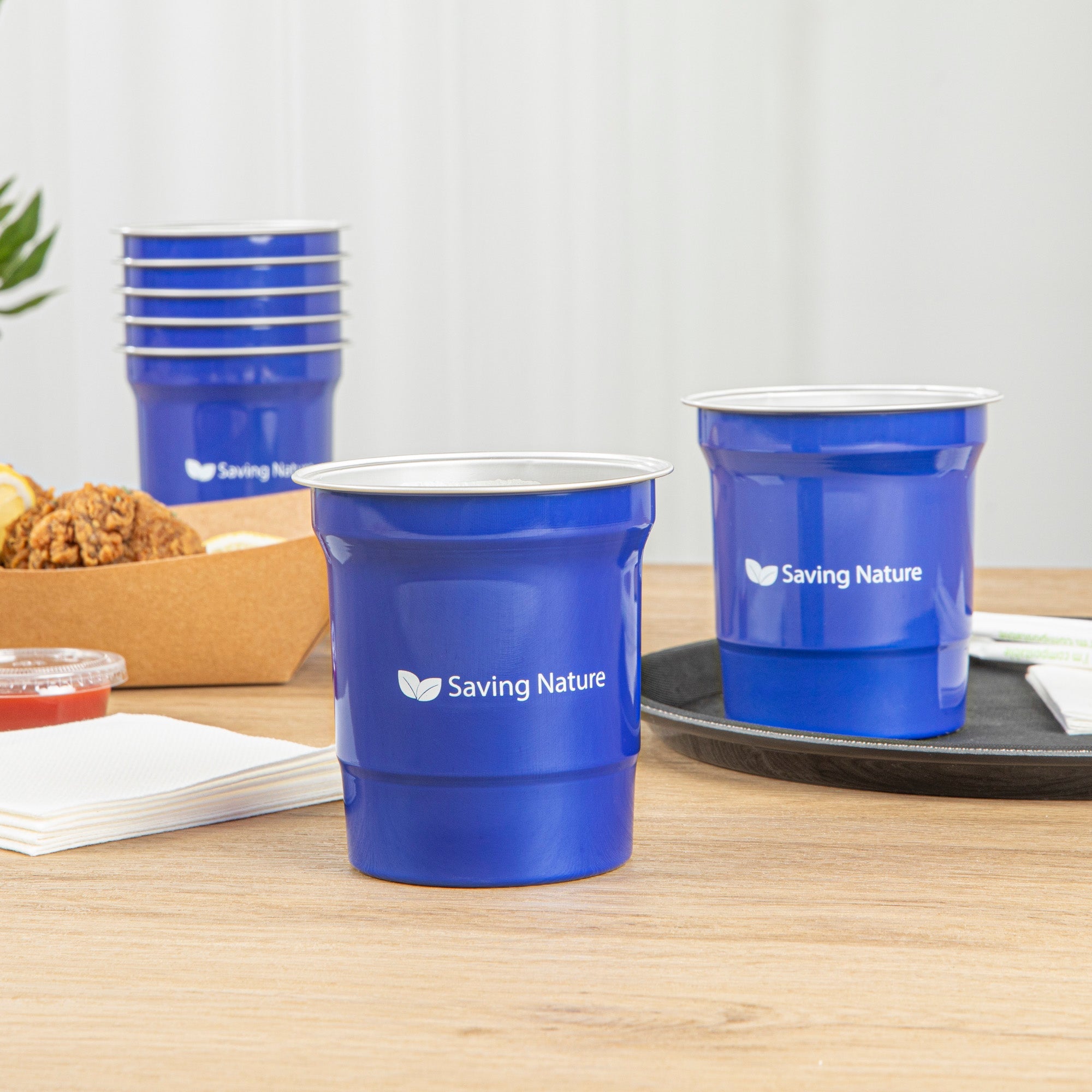 Saving Nature 16 oz Blue Aluminum Drinking Cup - 3 3/4" x 3 3/4" x 4" - 10 count box